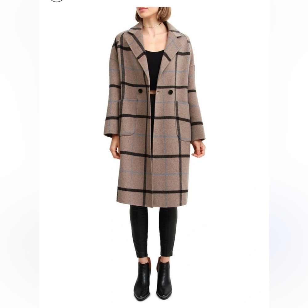 Publisher Double-Breasted Wool Blend Coat - Oat Plaid Women's Coat size XS. NWT